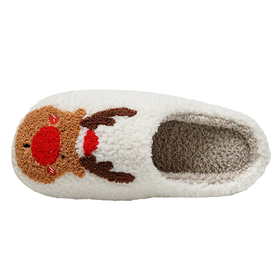 Cute Elk Christmas Slippers Winter Warm Soft TPR Thicken Sole Women Men Houseshoes Cushion Slides