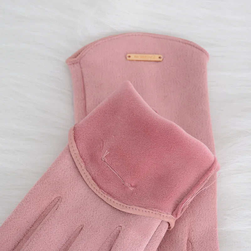 Women Autumn Winter Keep Warm Touch Screen Thin  Solid Simple Gloves Cycling Drive Suede Fabric Elegant Windproof