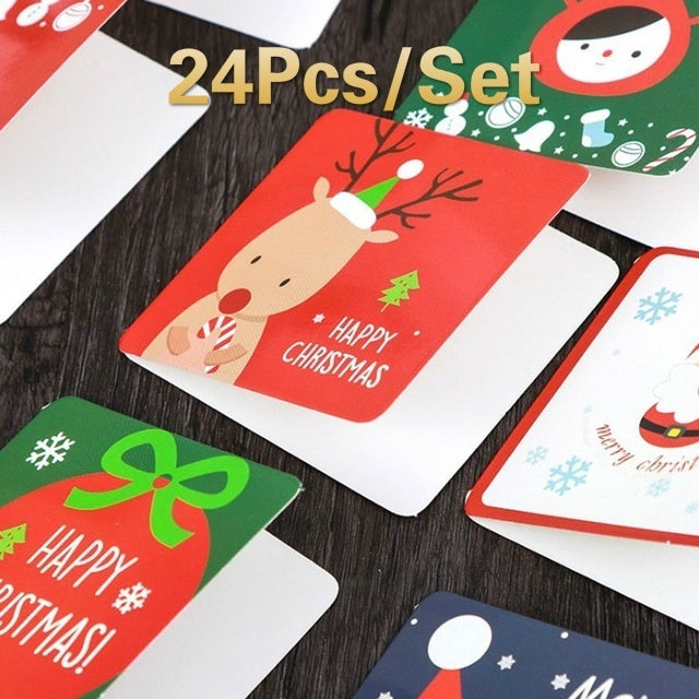 24 Pcs/lot Christmas Greeting Card Kids Mini Christmas Blessing Greeting Cards Envelope New Year Postcard Gift Card Xmas Party