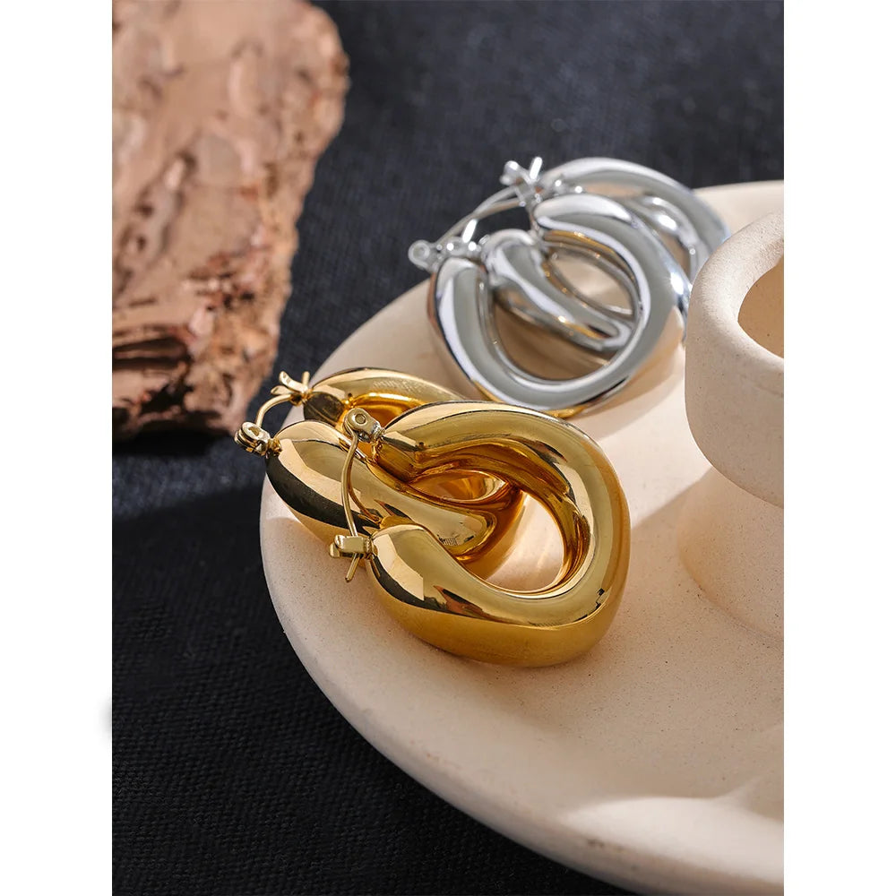 Yhpup High Quality Stainless Steel Round Geometric Chunky Hoops Earrings for Women Charm Metal Simple Fashion Jewelry Waterproof