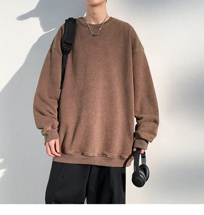 New Autumn Round Neck Washed  Men's Hoodie Sweatshirt  Couple Long Sleeve Loose Europe and America Street Boy Pullover Sweater