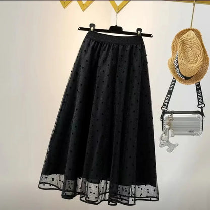 Spring-summer New High-waisted Slimming Medium-length Midi Skirt Women's Elegant Long Dress Pleats Wave Pattern