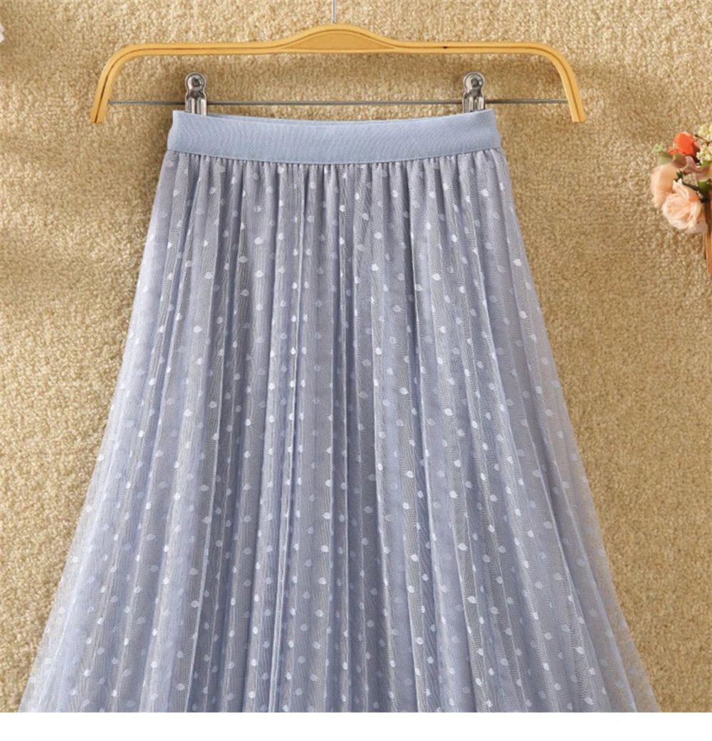 Tutu Tulle Long Maxi Skirt Women Fashion 2023 Korean Cute Pink High Waist Pleated Skirt Mesh Female Lady Aesthetic Faldas