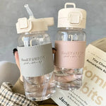 500ml Water Bottle with Straw Pop-Up Cover Leak-Proof Drinkware for Drinking Sippy Portable Cute Plastic Drinking Bottle