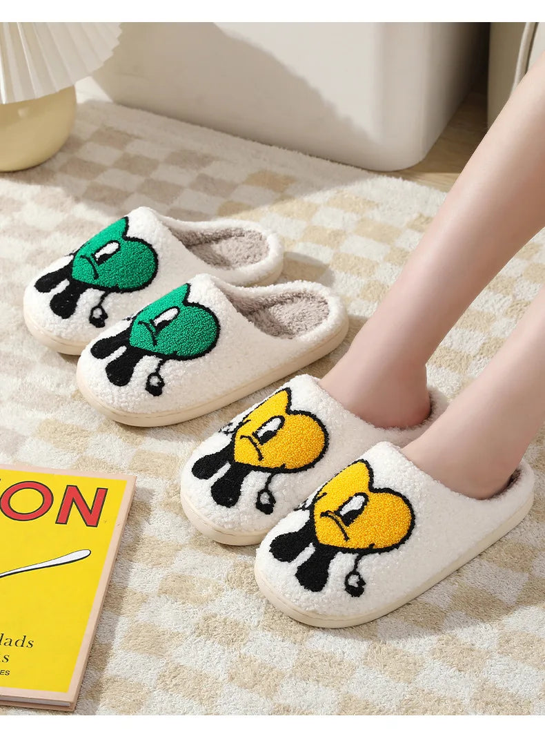 Winter Home Warm Women Slippers House Girl Fur Cute Bad Bunny Love Cushion Slides Bedroom Ladies Cotton Female Plush Shoes