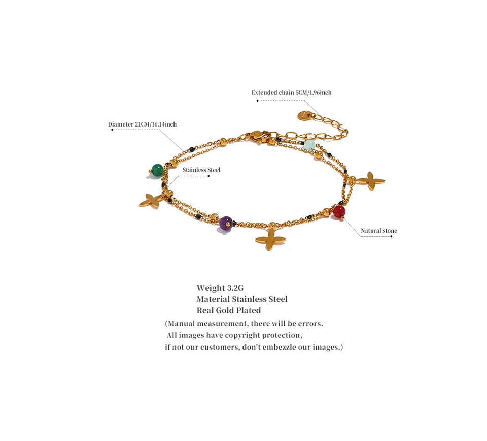 Yhpup Colorful Natural Stone Bead Flower Chain Stainless Steel Beach Anklet for Women Exquisite Summer Jewelry Bijoux Femme