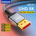 Unnlink DisplayPort Cable DP 1.4 8K 60Hz 4K 165Hz Braid High Speed Compatible DP1.2 for PC Laptop to TV Monitor 1m 1.5m 2m 3m 5m
