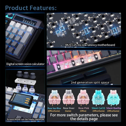 SKYLOONG GK104 Pro Full-Size 3-Mode Wireless Mechanical Keyboard with 2.0 Screen 3 Knobs Hot-Swappable Silent Switch PBT keycaps
