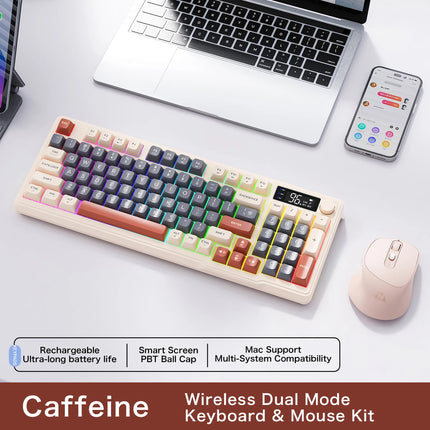 FreeWolf M96 Wireless Keyboard with Screen,Gaming Keyboard Bluetooth Dual-Mode Connection,Multi-Device Linking,Ergonomic