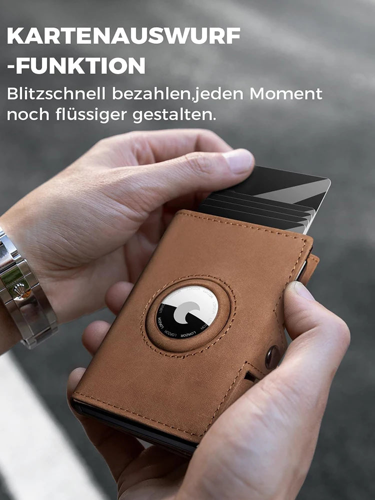 YATBEST Men's Leather Wallet With Coin Pocket AirTag Positioning Card Clip RFID Anti Magnetic Anti-Theft Card Swiping Bag