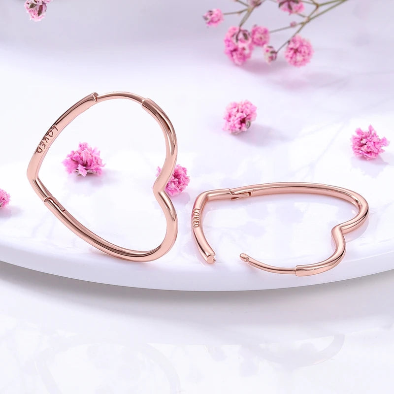 Genuine 925 Sterling Silver Love Feather Earrings Fit Original Charms Hoop  For Women girls Stud Earring Fine Jewelry Gifts