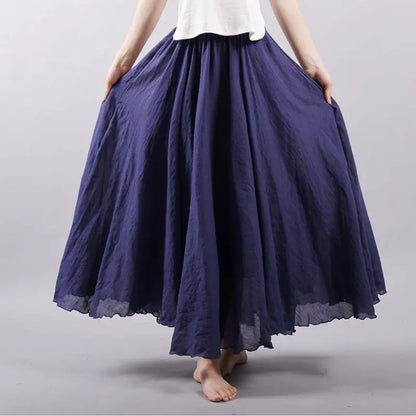 Women's Elegant High Waist Linen Maxi Skirt 2023 Summer Ladies Casual Elastic Waist 2 Layers Skirts saia feminina 20 Colors SK53