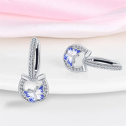 Genuine 925 Sterling Silver Love Feather Earrings Fit Original Charms Hoop  For Women girls Stud Earring Fine Jewelry Gifts