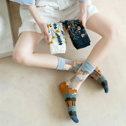 Hot Sale Colorful Cartoon Creative Fashion Vine Graffiti Novelty Men Women Socks Winter Warm Comfortable Cotton Sokken Dropship