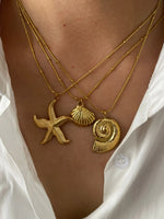 Peri'sbox Minimalist Starfish Stripe Conch Scallop Shaped Pendant Necklace for Women Waterproof Trend Jewelry Summer Beach Party