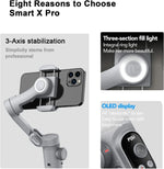 Handheld Gimbal Stabilizer 3-Axis Smart X Pro Professional for Smartphone Wireless Charging OLED Display LED Light Focus Wheel