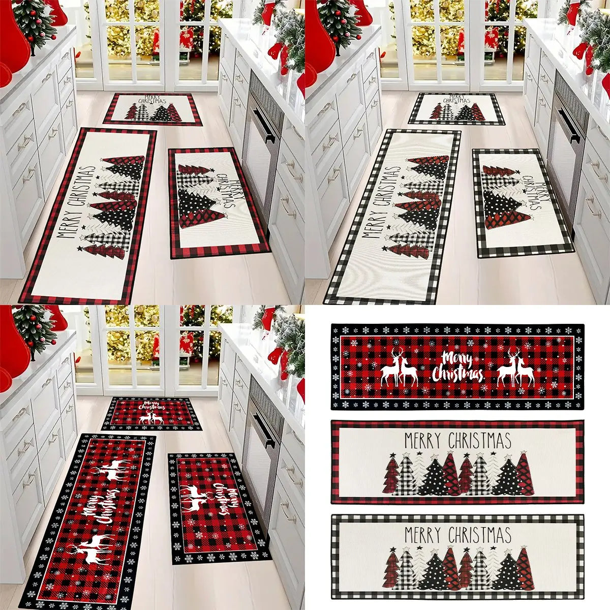 Plaid Christmas Tree Floor Mat Home Kitchen Absorbent Non-slip Mat Merry Christmas Decoration For Home 2024 Happy New Year 2025