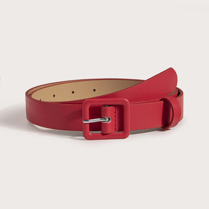Women's Belt PU Leather Clothing Belt Fashion Square Buckle Belt Casual Pants Accessory White Beige Green