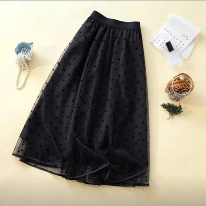 Spring-summer New High-waisted Slimming Medium-length Midi Skirt Women's Elegant Long Dress Pleats Wave Pattern