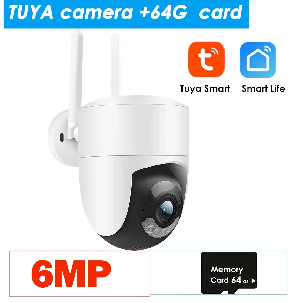 6MP Tuya WiFi Camera Outdoor 2.4G/5G Wifi Surveillance Camera Security Protection CCTV Smartlife Onvif  Alexa Google Video Cam