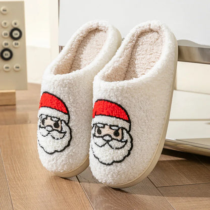 Christmas Home Warming Slippers for Women in Autumn and Winter Indoor Slip-Resistant Plush Home Shoes with Christmas Hat Unisex
