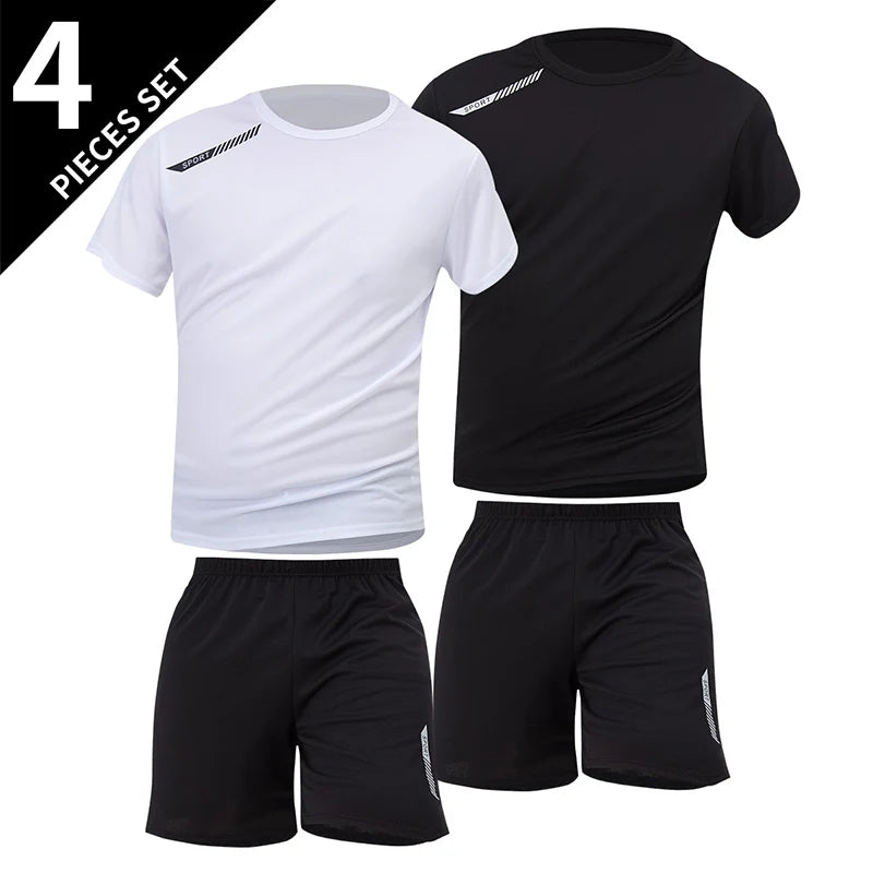 2/6 Pack Plus Size Men's Quick-drying Short-sleeved Shorts Suit Men's Leisure Sports Running Fitness T-shirt Joker Shorts Teen