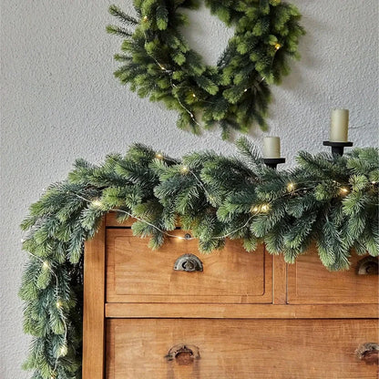 Christmas Artificial PE Hanging Rattan Decorative Cedar Garland with LED Light Garland for Mantel Fireplace Tablecloth