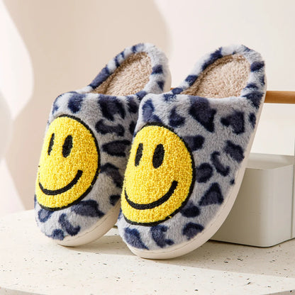 Leopard Fluffy Slippers for Home Smile Designer Platform Shoes Women 2024 Indoor Plush Sliders Warm Flats Chic Winter Footwear