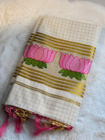 Elegant Lotus Bloom Kerala Kasavu Saree