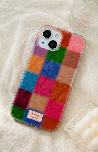 Dopamine Furry Patchwork Phone Case | Colourful iPhone Case for 17 16 15 14 13 12Pro Max 7 8 Plus XR XS X