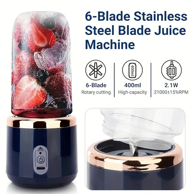 Portable Blender – USB Rechargeable Mini Smoothie & Shake Maker, 6 Stainless Steel Blades, 430g Capacity, Personal Juicer Mixer for Fresh Juice, Protein Shakes & Travel – Compact Blenders for Kitchen