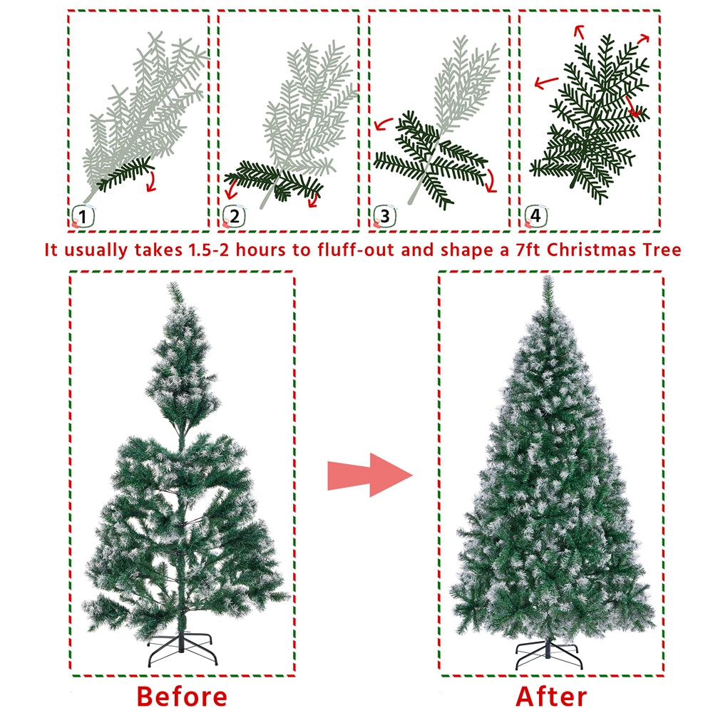 Costoffs Artificial Christmas Tree Snow Dusted Christmas Tree Hinged Lifelike Spruce Holiday Decorative Tree with Foldable Stand and PVC Tips