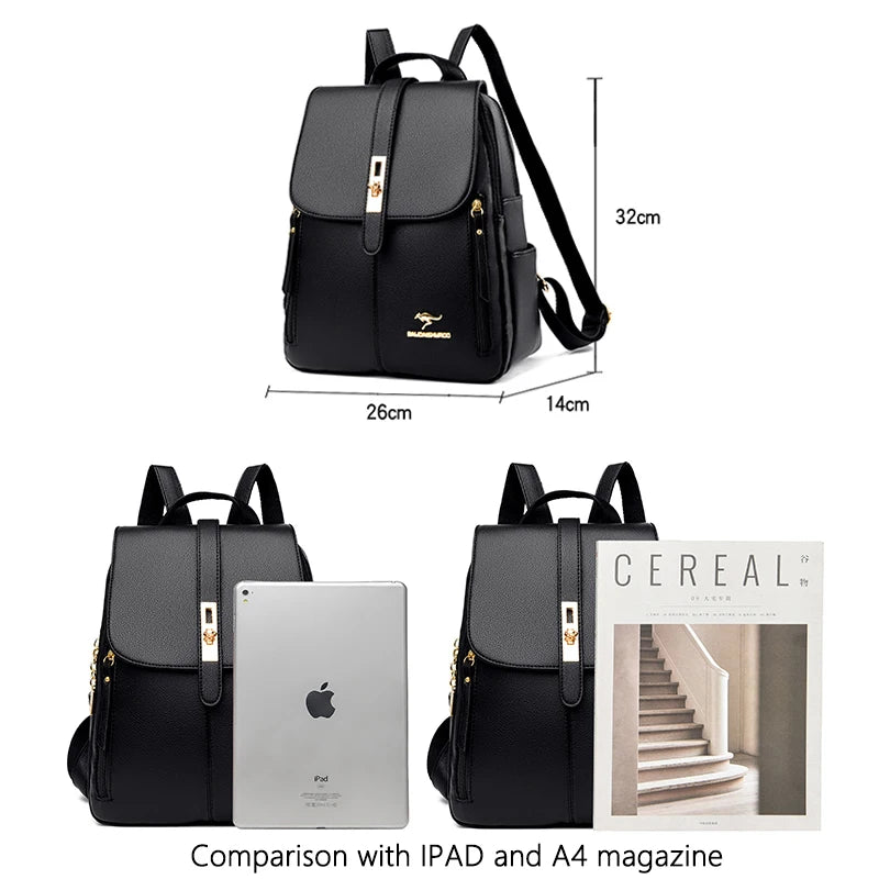 Luxury Women Leather Backpacks for Girls Sac a Dos Casual Daypack Black Vintage Backpack School Bags for Girls Mochila Rucksack