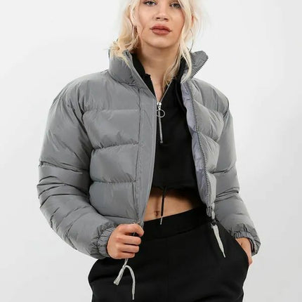 WOMENS LADIES QUILTED WINTER COAT THICK PUFFER PADDED CROP HOODED JACKET PARKA