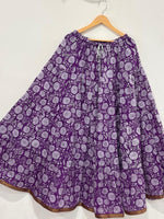Blackfever Purple Floral Tiered Cotton Maxi Skirt with Gold Border-  Free Size