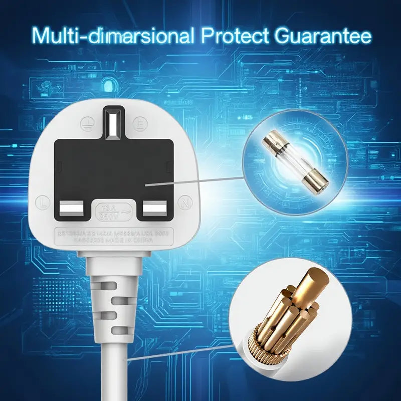 UK Power Strip with 6 USB Ports & 3 Sockets | Heavy-Duty Extension Lead with Fast Charging & Safety Protection for Home Office Workspace