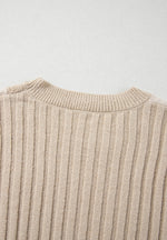 Cable-Knit Color Block Round Neck Sweater
