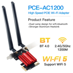 PCIe WiFi 5 AC1200 Wireless Network Card with Bluetooth 4.0 – Dual Band 2.4GHz/5GHz Desktop PC Adapter for Windows 7/10/11