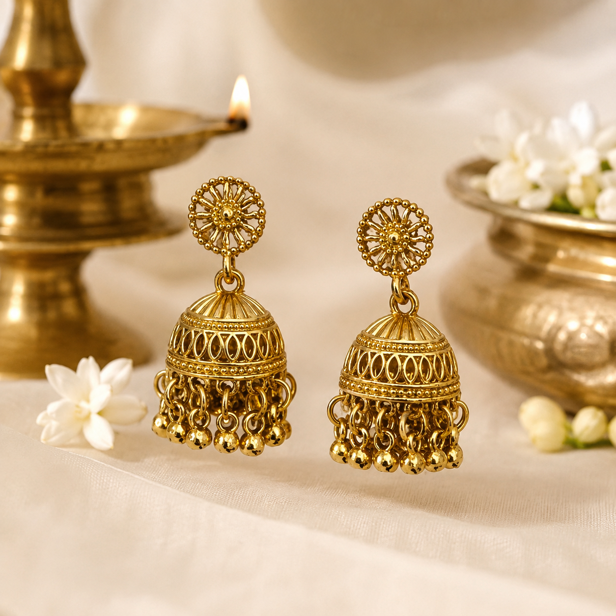 Small Gold Jhumka Earrings | Kerala Traditional Jewellery | Indian Jhumki Earrings | Onam Jewellery | South Indian Earrings | Gift for Her